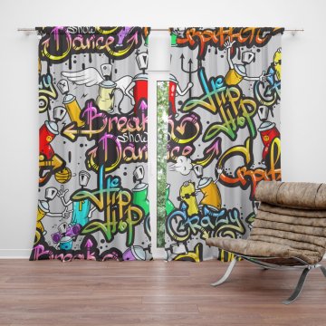 Zatemňovací závěs Graffiti: 2ks 140x200cm + řasicí stuha na žabky