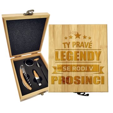 Dárková sada na víno Ty pravé legendy se rodí v prosinci: 147×168×49 mm